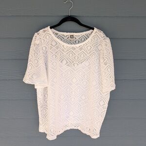 Anne Klein White Crochet Tunic Top